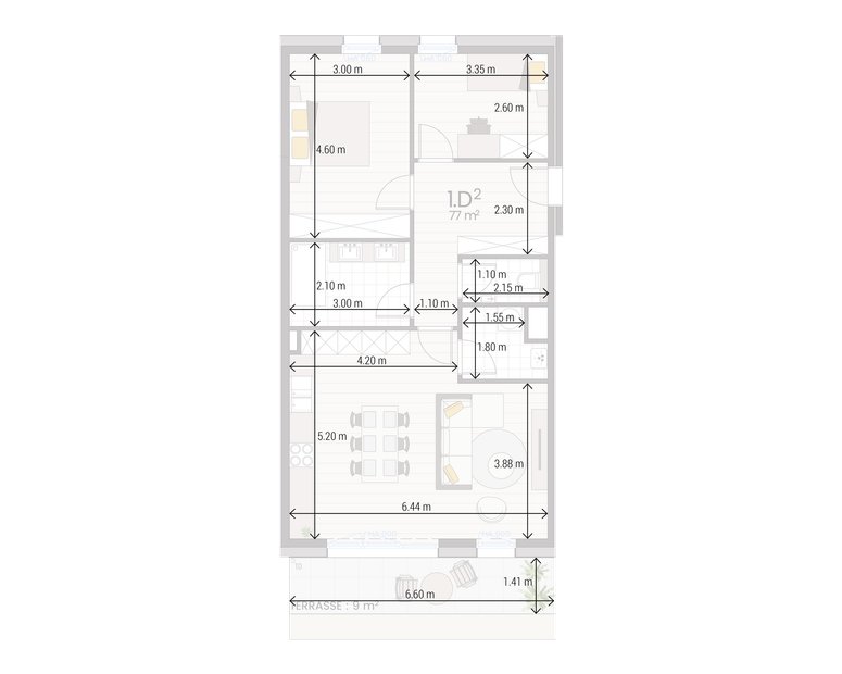 Appartement 1D avec cotations