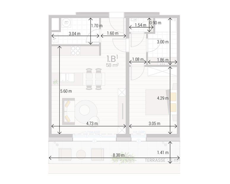 Appartement 1B avec cotations