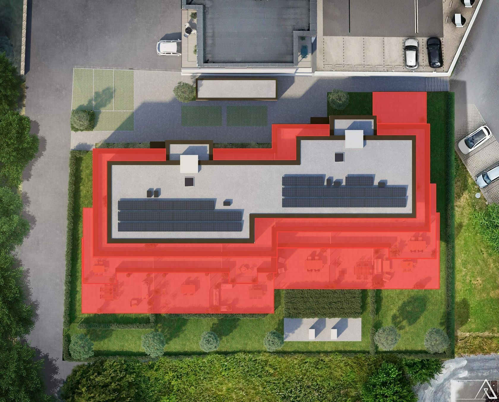 Vue aérienne balcons et terrasses privatifs