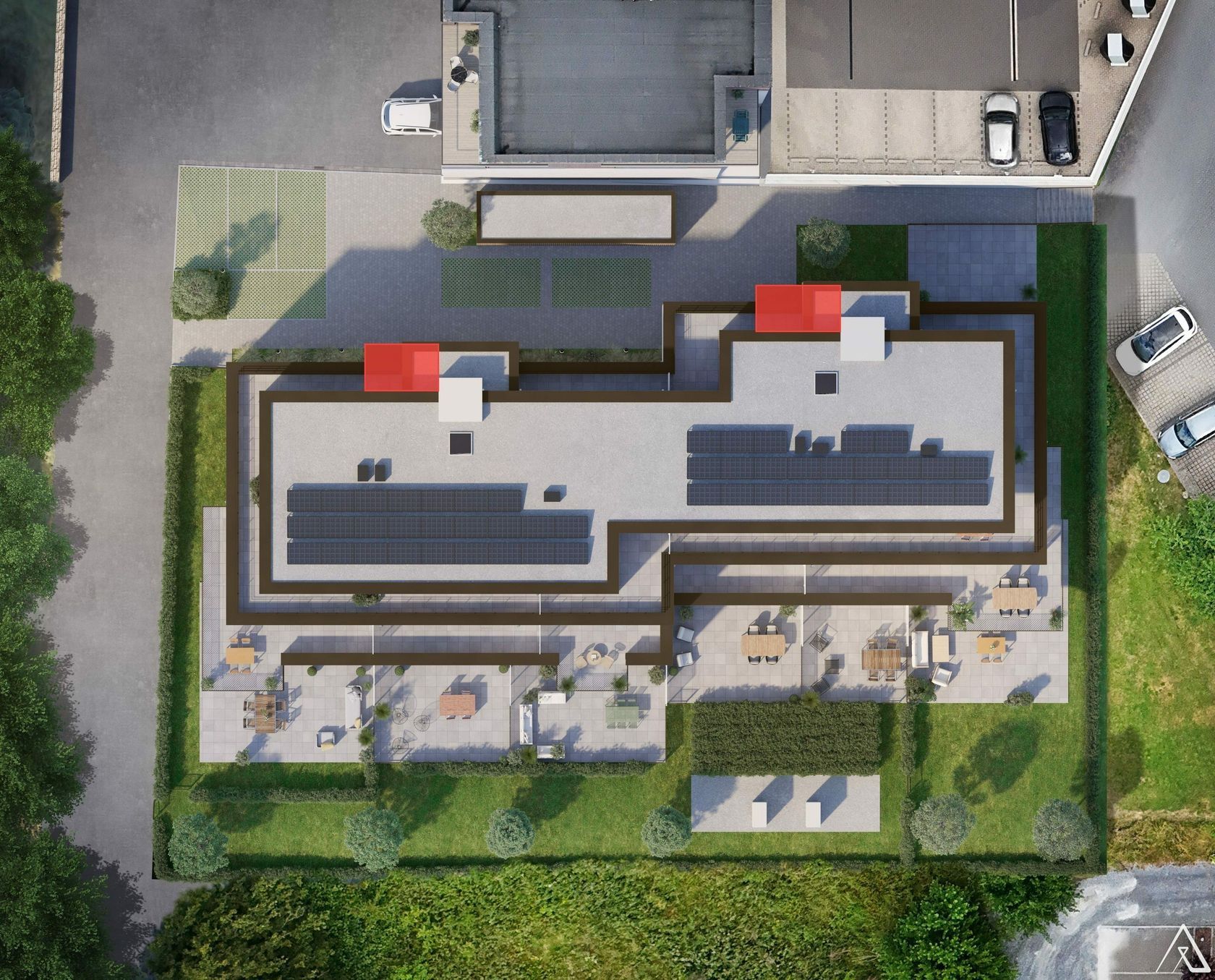 Vue aérienne entrées de la résidence