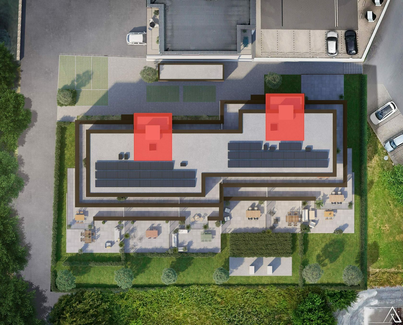 Vue aérienne escaliers et ascenseurs