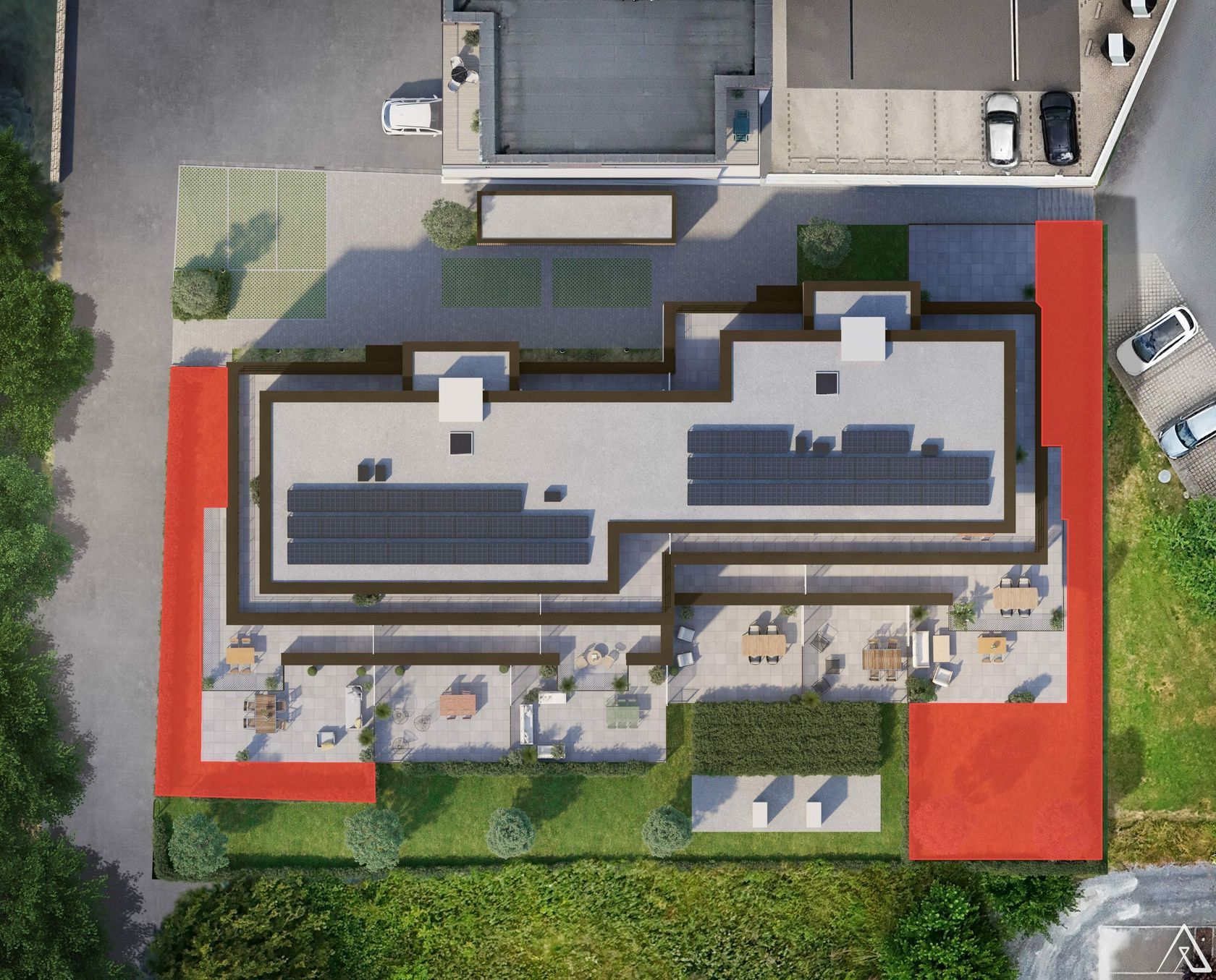 Vue aérienne jardins privatifs