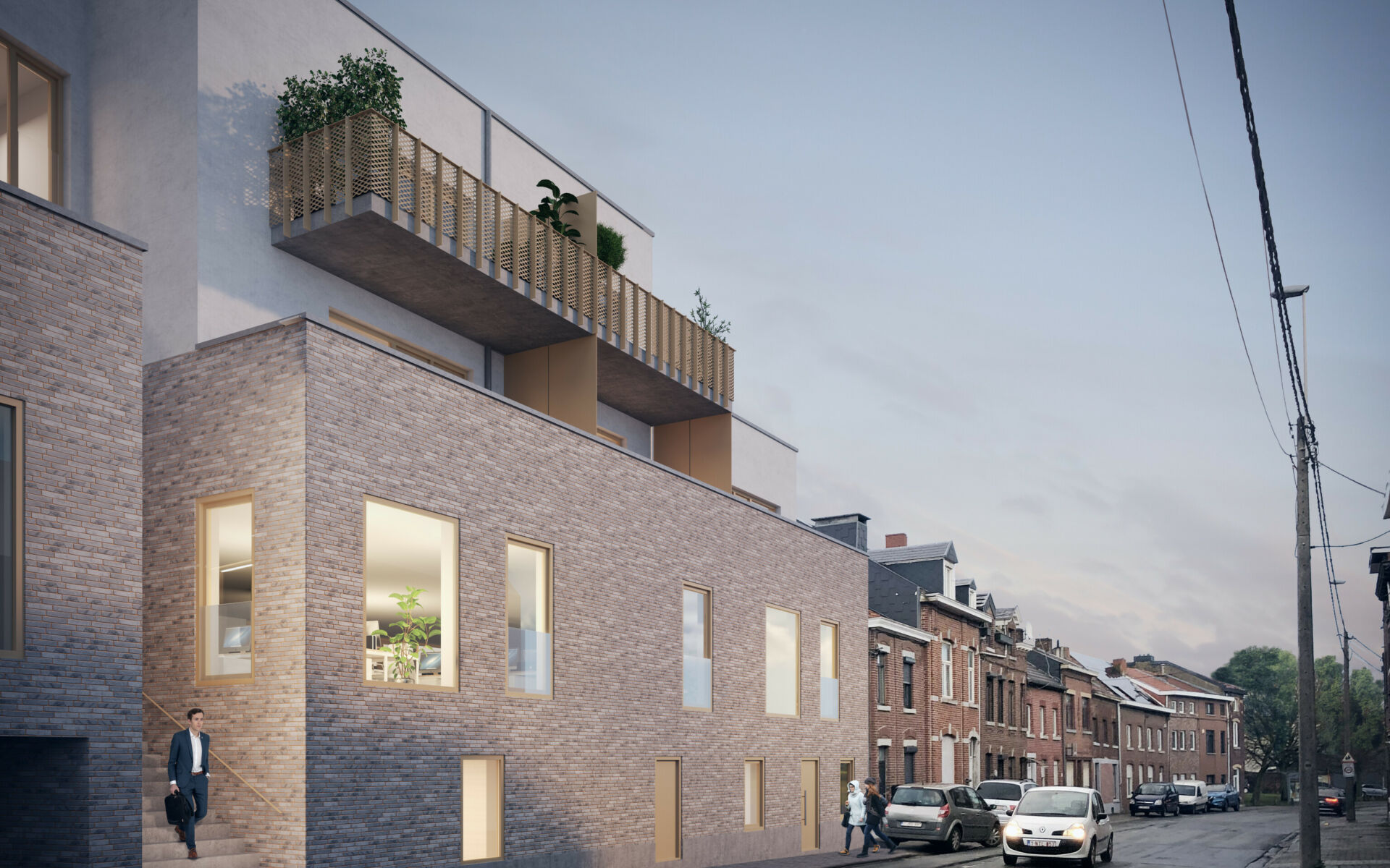 3D - bâtiment A - vue de nuit rue E Vandervelde
