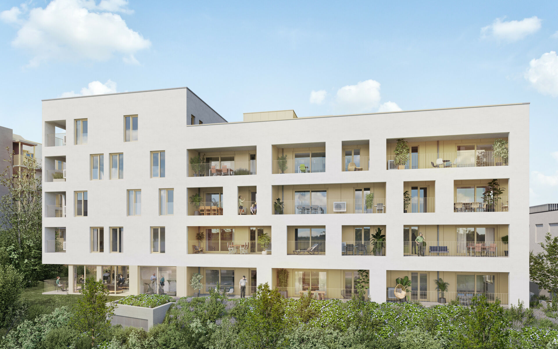 3D - résidence-service - vue depuis jardins rue E Vandervelde