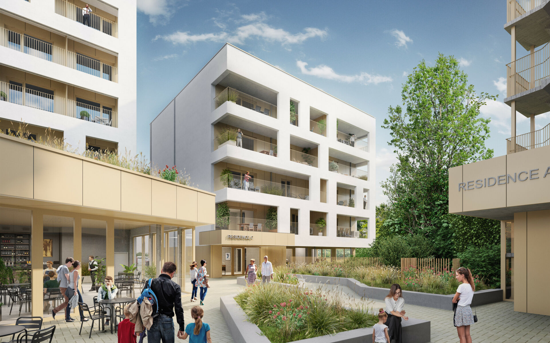 3D - résidence-service - vue depuis placette